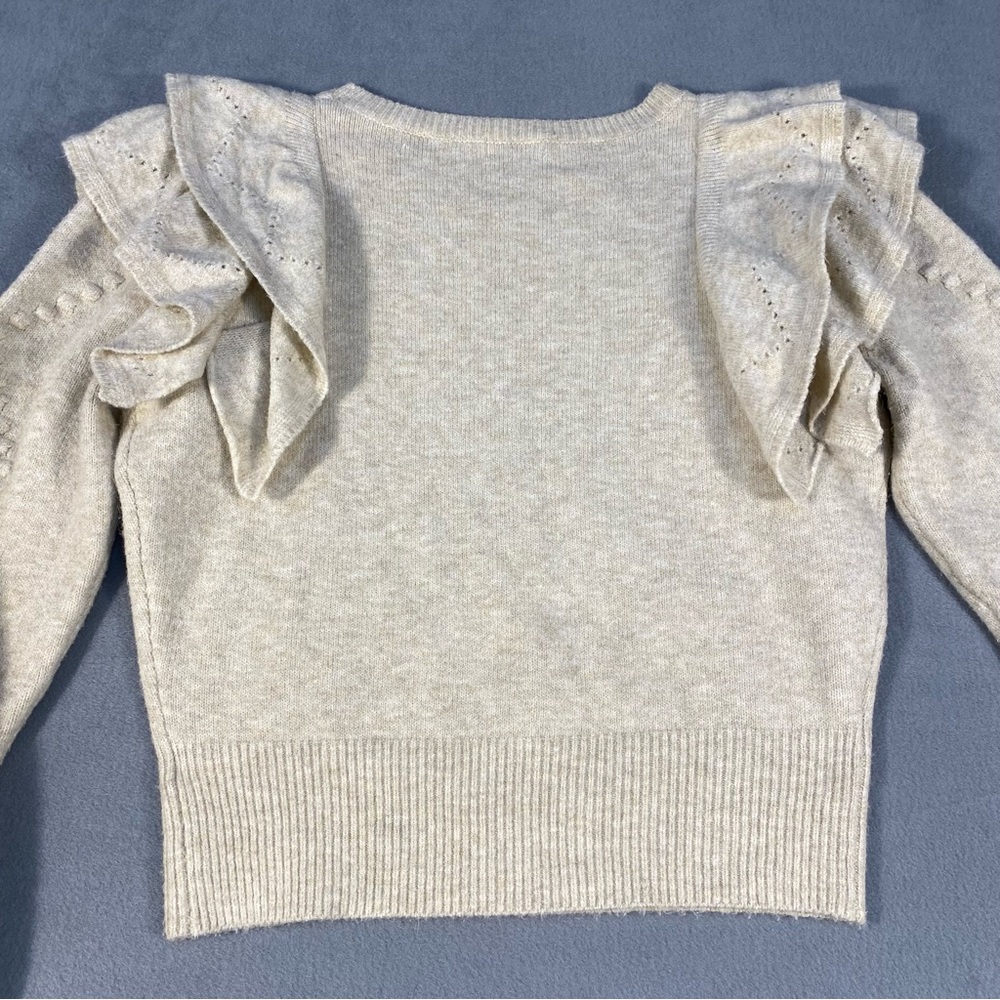 Skies Are Blue Women’s Soft Beige/Oatmeal Sweater with Ruffle Long Sleeve,size S - Picture 4 of 11